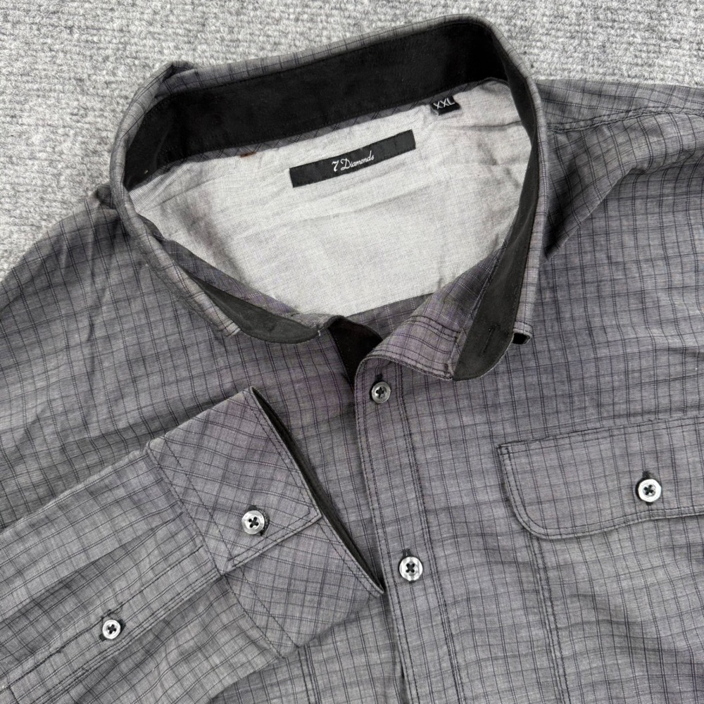 7 Diamonds Mens Plaid Long Sleeve Button Up Shirt XXL Elbow Patches Casual